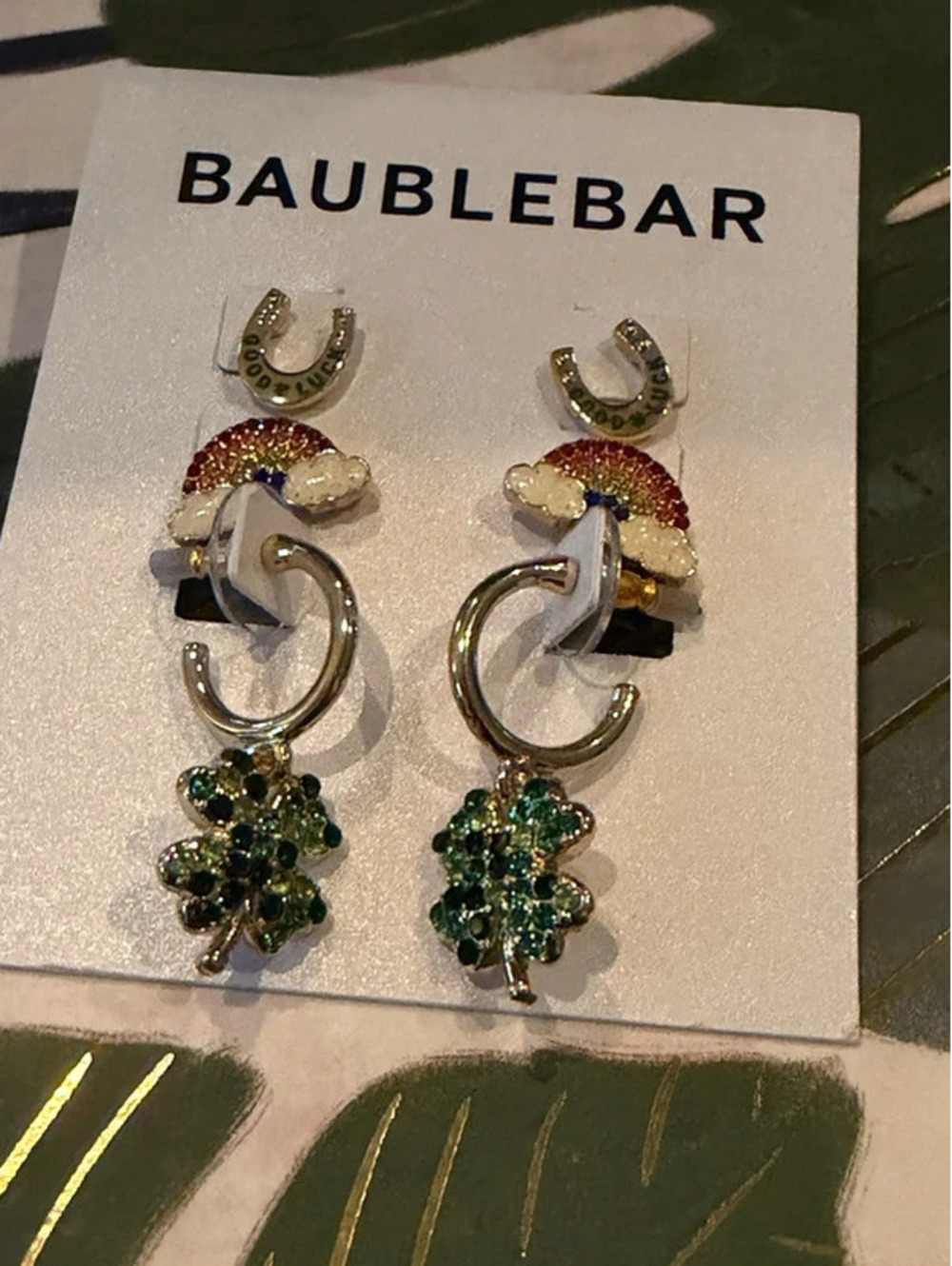 BaubleBar St. Patrick’s Day Rainbow Shamrock Horseshoe Earrings Set